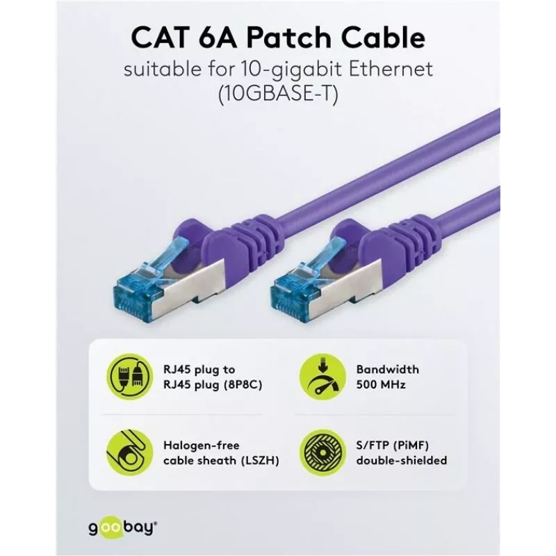 Wentronic Goobay cable de red CAT 6a S/FTP, RJ45, violeta, 3 m, LSZH, cobre 93789