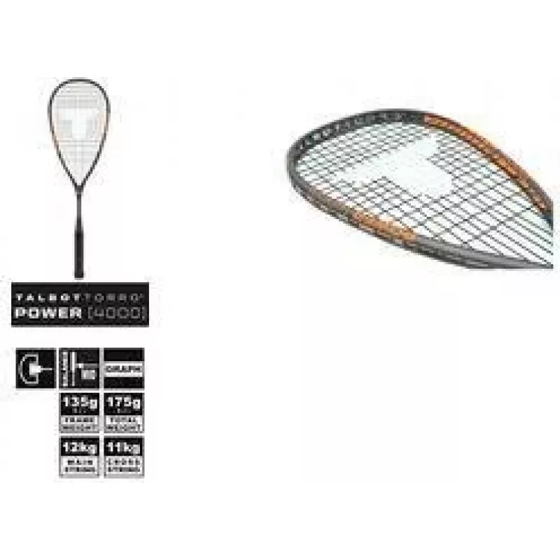 TALBOT TORRO Power 4000 raqueta de squash, negro/naranja, ofensiva equilibrada, construcción en Y 251004