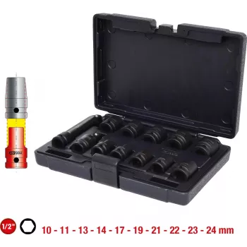 KS TOOLS set de vasos de impacto hexagonales 1/2 pulgadas, cortos, 12 piezas (515.0112)
