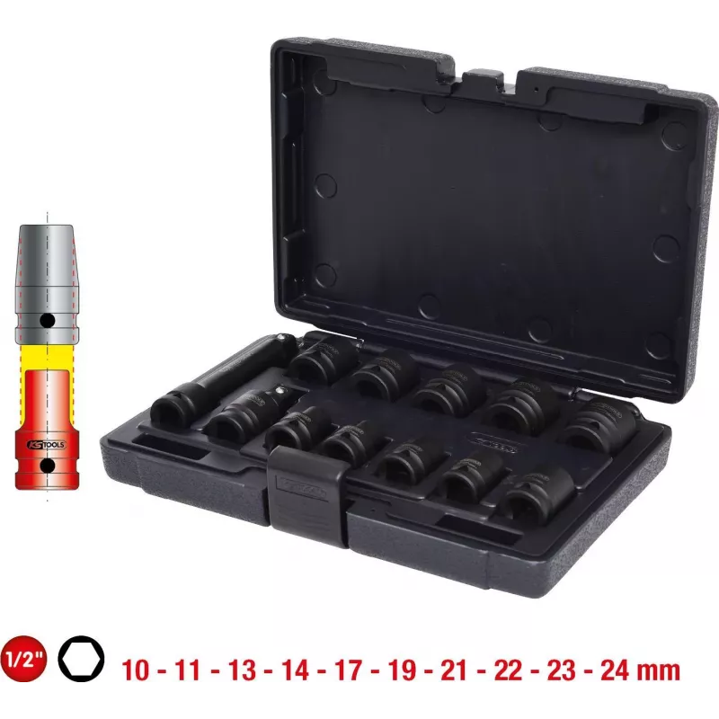 KS TOOLS set de vasos de impacto hexagonales 1/2 pulgadas, cortos, 12 piezas (515.0112)
