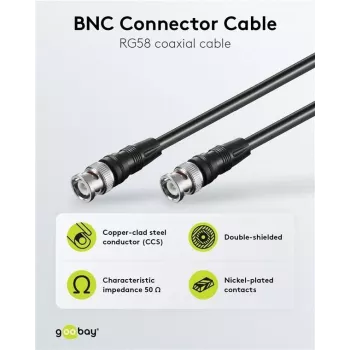 Wentronic Goobay cable de conexión BNC, negro, 3 m - conector macho BNC a conector macho BNC, coaxial 75 ohmios 50089