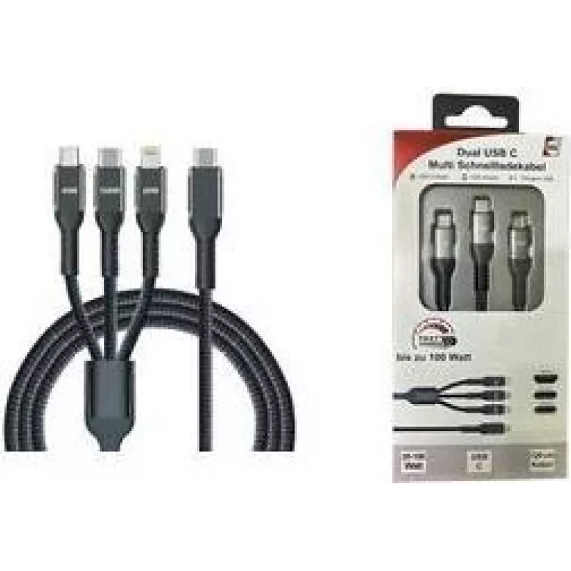 IWH cable de carga USB USB-C, Micro-USB, Apple Lightning, 1,2 m, negro 019057