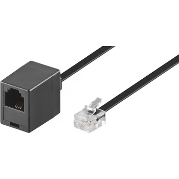Wentronic Goobay cable alargador modular, RJ11/RJ14 (6P4C) conector macho a conector hembra RJ11, 15 m, negro 68258