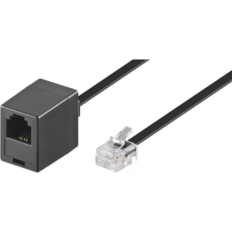 Wentronic Goobay cable alargador modular, RJ11/RJ14 (6P4C) conector macho a conector hembra RJ11, 15 m, negro 68258