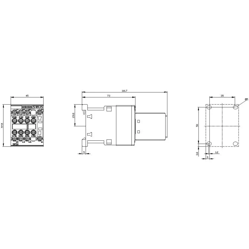SIEMENS SIRIUS 3RT2 Contactor de potencia 5,5 kW 400 V 12 A 24 V DC 2NO+2NC bornes de tornillo 3RT20171BB443MA0