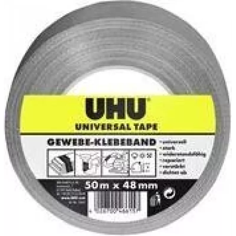 UHU cinta textil universal, 48 mm x 50 m, gris, extra fuerte, recubierta de poliéster, 1 rollo 46615