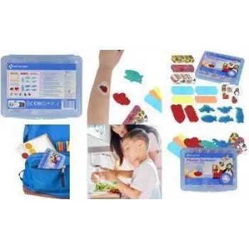 FIRST AID ONLY surtido de tiritas para niños, 45 unidades hipoalergénicas en caja de plástico, 4 diseños (P-10069 00)