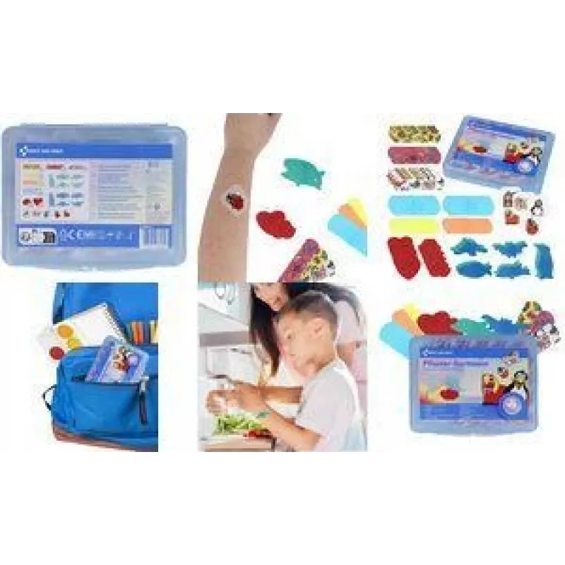 FIRST AID ONLY surtido de tiritas para niños, 45 unidades hipoalergénicas en caja de plástico, 4 diseños (P-10069 00)