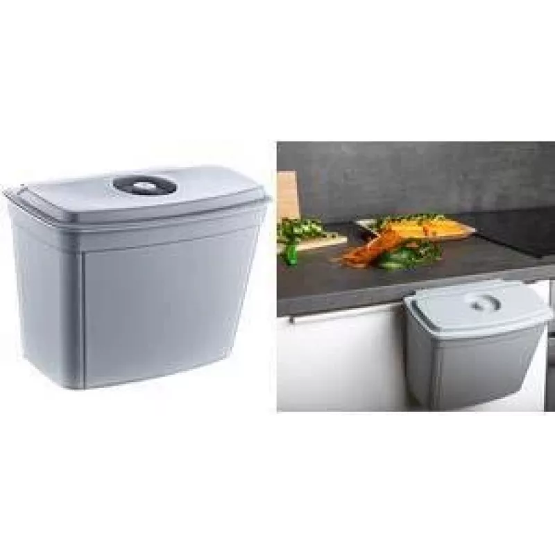 keeeper Milan Papelera de cocina colgante 4L, Nordic Grey, con tapa, PP 1031213000000