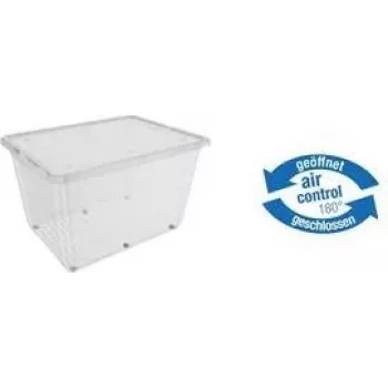 keeeper bert Caja de almacenamiento con ruedas, 136 L, tapa Air-Control, transparente/gris 1056700100000