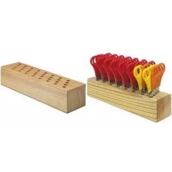 Westcott 112TidyC 00 bloque de tijeras de madera con 32 tijeras infantiles, 130 mm, puntas redondeadas, escala de 5 cm