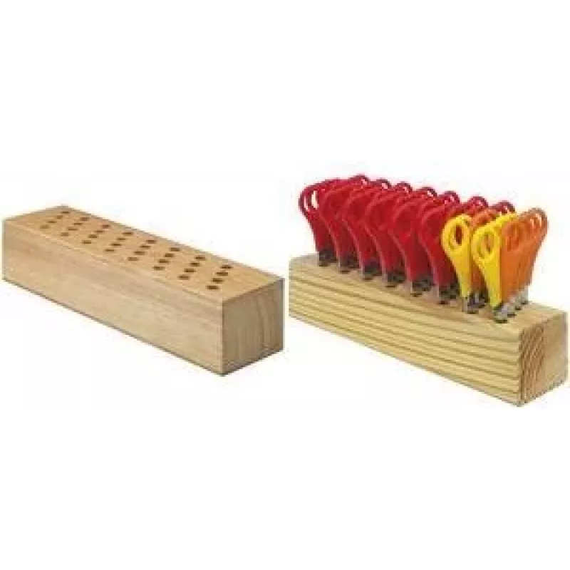 Westcott 112TidyC 00 bloque de tijeras de madera con 32 tijeras infantiles, 130 mm, puntas redondeadas, escala de 5 cm