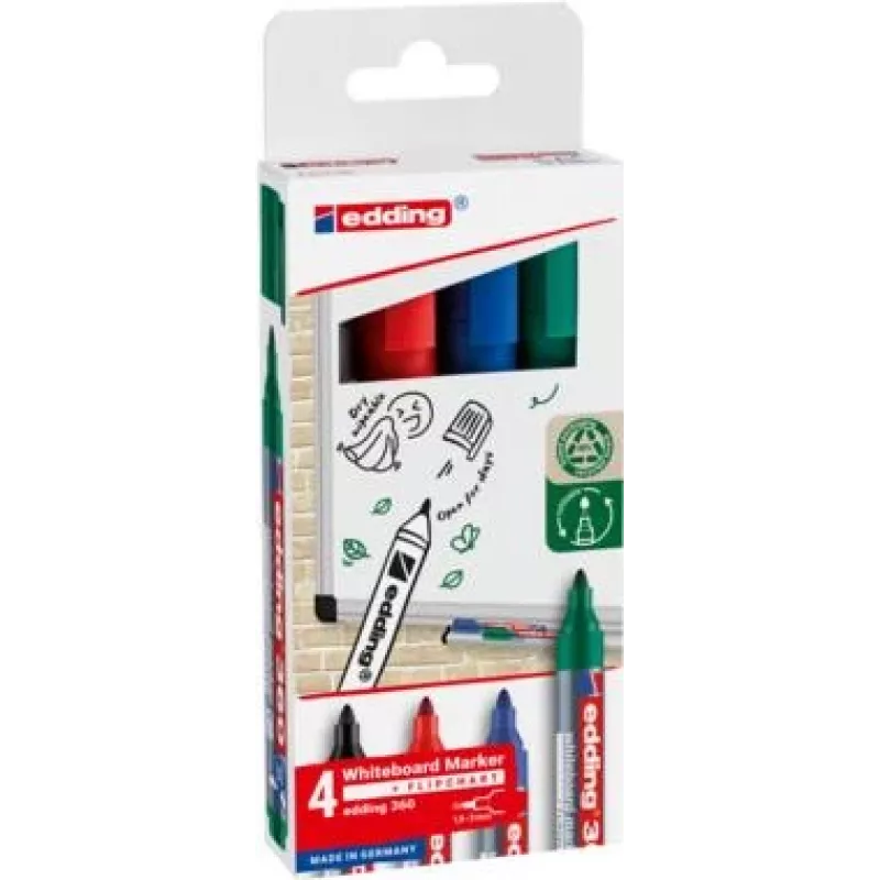 EDDING 360 rotulador para pizarra blanca, varios colores, 1,5-3,0 mm, 4 unidades (4-360-4-2)