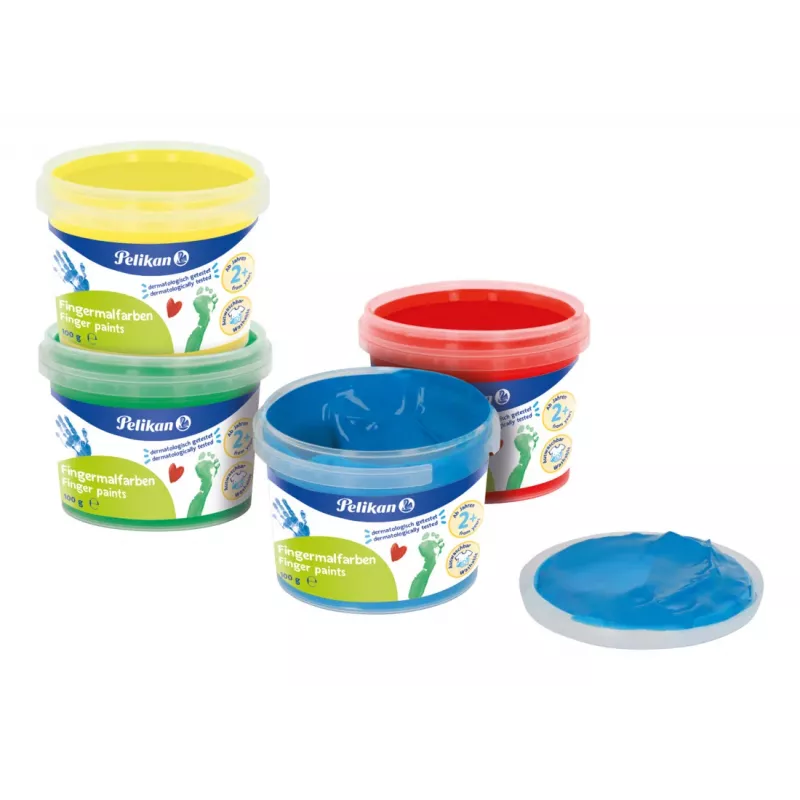 Pelikan pintura de dedos colores básicos, pack de 4 a base de agua, probada dermatológicamente, fácil de limpiar – 1 unidad (701570)