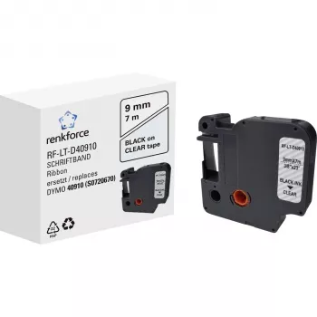 Renkforce RF-LT-D40910 cinta de rotulación compatible para DYMO D1 - 40910, 9 mm, transparente, negro, 7 m RF-6027842