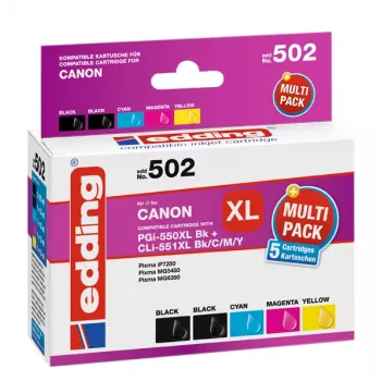 Edding EDD-502 E cartuchos de tinta compatibles multipack para Canon PGI-550PGBK XL, CLI-551 C/M/Y XL (negro, cian, magenta, amarillo)