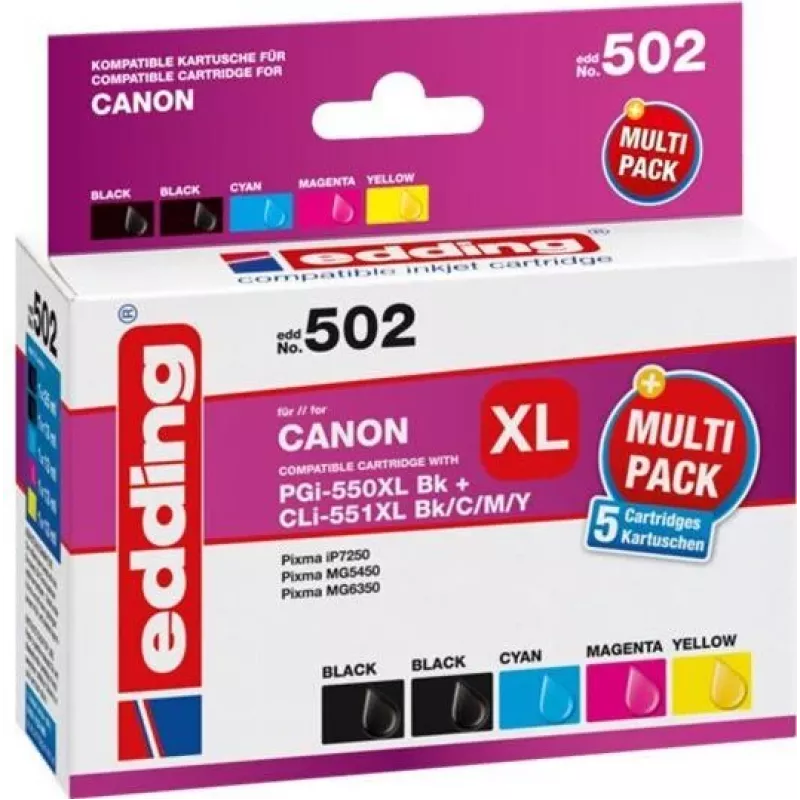 Edding EDD-502 E cartuchos de tinta compatibles multipack para Canon PGI-550PGBK XL, CLI-551 C/M/Y XL (negro, cian, magenta, amarillo)