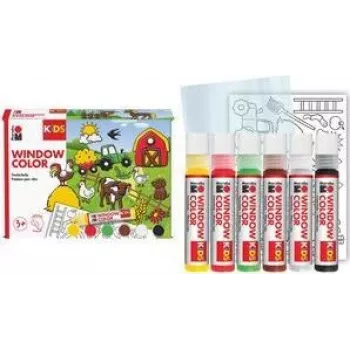 Marabu KiDS Window Color set Farm, 6 x 25 ml pintura de ventana despegable, base agua, removible, 1 set (0306000000006)