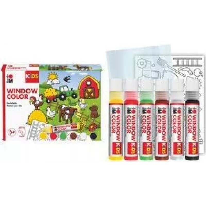 Marabu KiDS Window Color set Farm, 6 x 25 ml pintura de ventana despegable, base agua, removible, 1 set (0306000000006)