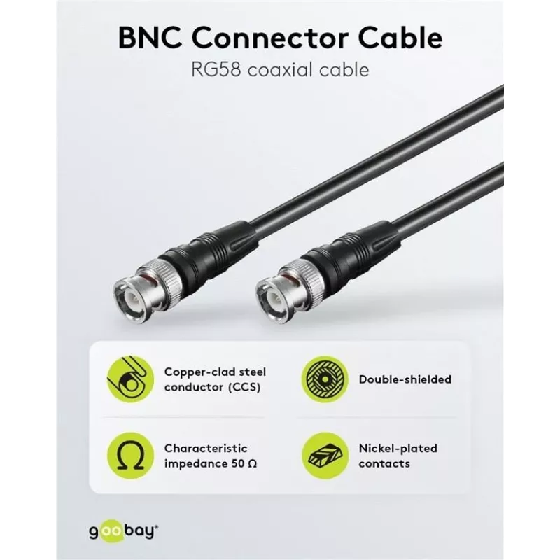 Wentronic Goobay cable de conexión BNC, negro, 2 m - conector macho BNC a conector macho BNC (50086)