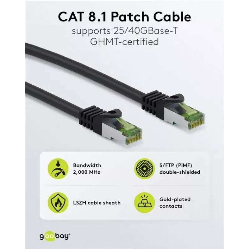 Wentronic Goobay cable de red CAT 8.1 S/FTP (PiMF), gris, 0,5 m 61114