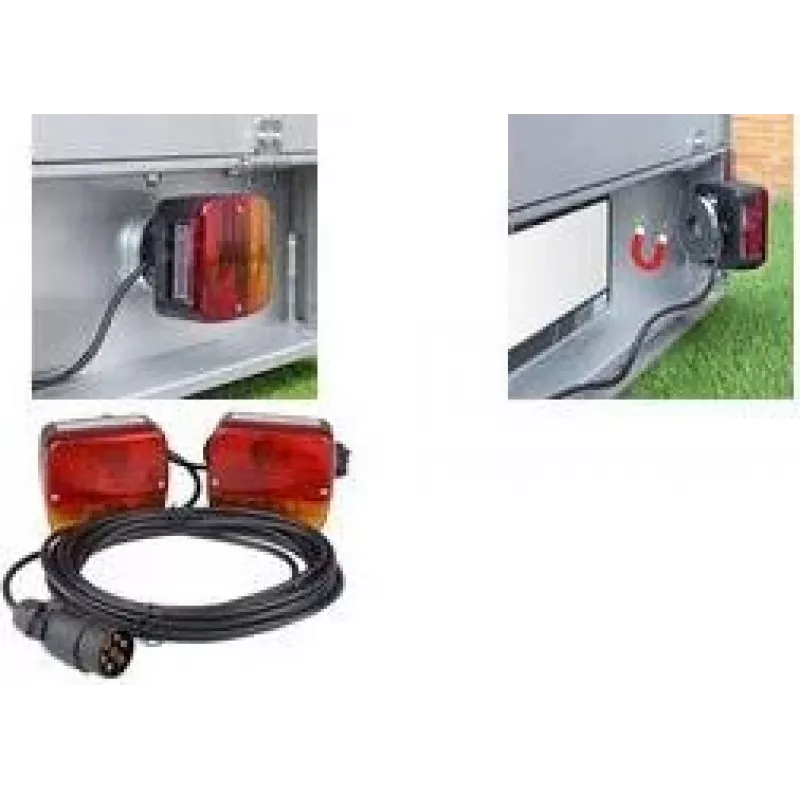 IWH set de pilotos traseros para remolque con base magnética, 6 funciones, 12V, 2 pilotos traseros universales para remolques, coches, camiones, caravanas – 1 unidad (010219)