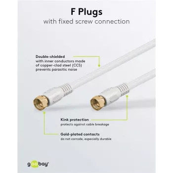 Wentronic Goobay cable de conexión SAT, 100% apantallado, dorado, blanco, 7,5 m - conector F a conector F (67294)