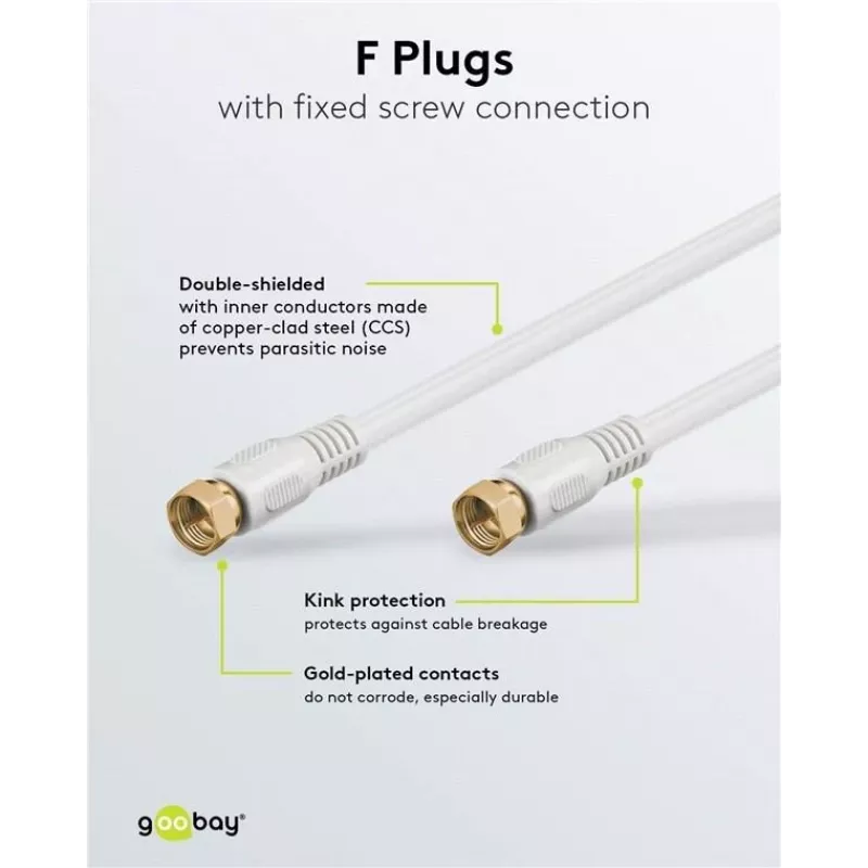 Wentronic Goobay cable de conexión SAT, 100% apantallado, dorado, blanco, 7,5 m - conector F a conector F (67294)
