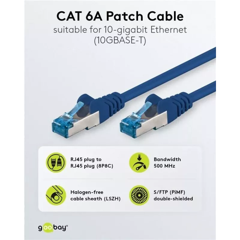 Wentronic 94131 Cable de red Cat6a S/FTP, conector RJ-45 macho a conector RJ-45 macho, contactos dorados, 10 Gbps, 500 MHz