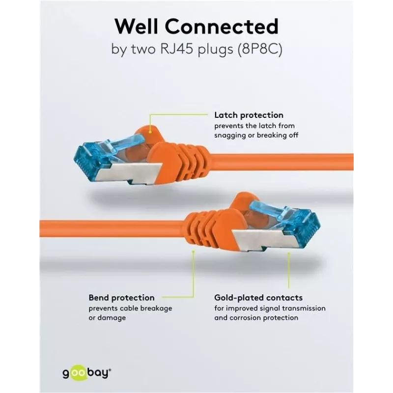 Wentronic 95605 cable de conexión CAT6a, RJ45 macho a macho, 1,5 m, naranja