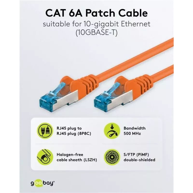 Wentronic 95605 cable de conexión CAT6a, RJ45 macho a macho, 1,5 m, naranja