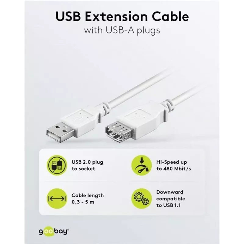 Wentronic Cable alargador USB 2.0 A macho a hembra 5m blanco 96288