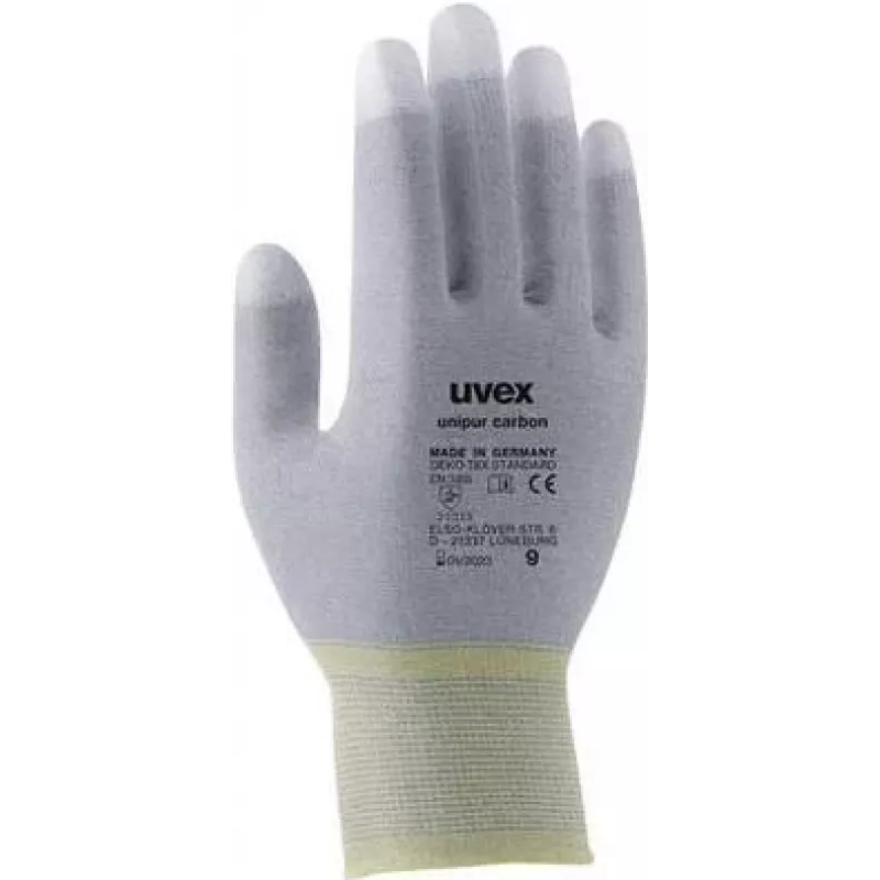 Uvex Unipur Carbon Guantes de trabajo de protección de punto de nylon, palma y puntas de los dedos recubiertas de PU, seguridad ESD, talla 8 6055608