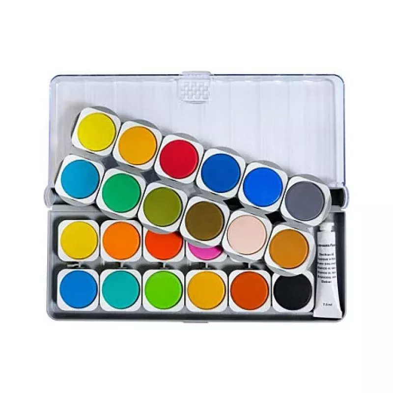 Faber-Castell Eberhard Faber caja de acuarelas Winner, 24 colores vivos, tapa transparente extraíble sirve como paleta de mezcla 578324
