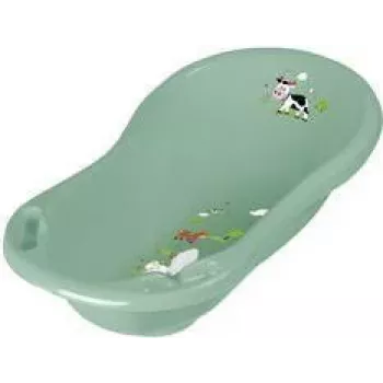 keeeper kids bañera para bebé Maria Funny Farm, Nordic Green, con tapón y dos compartimentos de almacenamiento, polipropileno 1842631506300