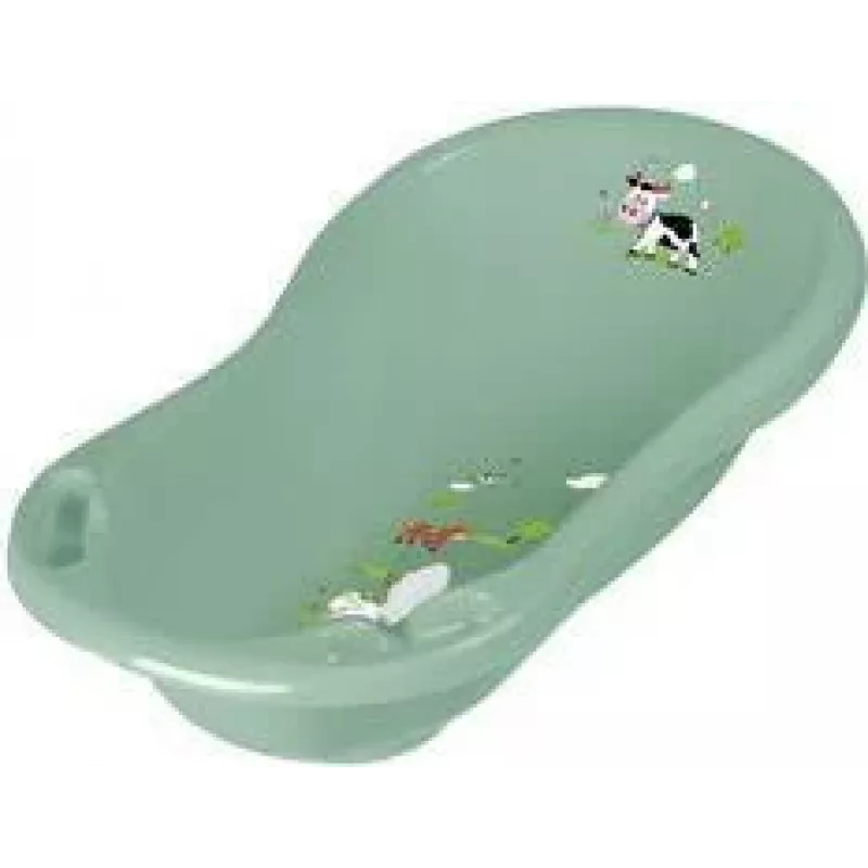 keeeper kids bañera para bebé Maria Funny Farm, Nordic Green, con tapón y dos compartimentos de almacenamiento, polipropileno 1842631506300