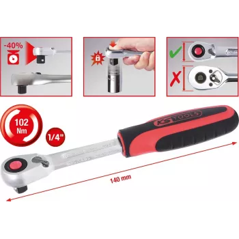 KS TOOLS carraca reversible 1/4 SlimPOWER, 72 dientes (920.1490)