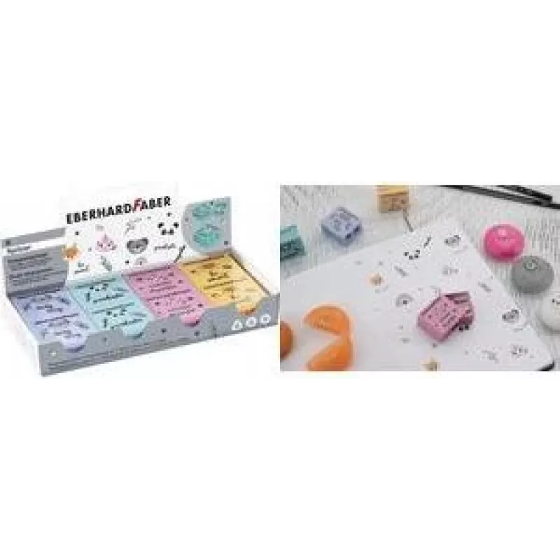 FABER-CASTELL EBERHARD FABER caja expositora de sacapuntas dobles de animales, 8 uds., para lápices estándar y jumbo, plástico, surtidos 585154