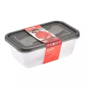 keeeper fredo fresh Set de recipientes para conservar alimentos, 2 x 3,3 L, rectangulares, transparentes con tapas grises 3068082700000