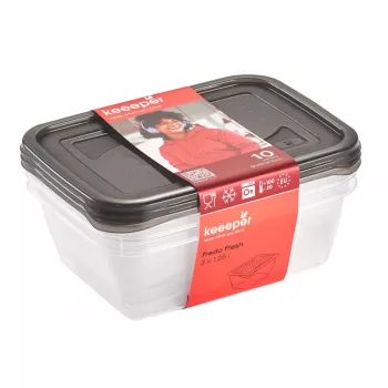keeeper fredo fresh Set de recipientes de conservación, 3x 1,25 L, rectangulares, base transparente con tapa gris 3067582700000