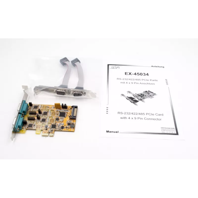 EXSYS EX-45034 Tarjeta PCIe serie RS-232/422/485 de 4 puertos (FTDI)