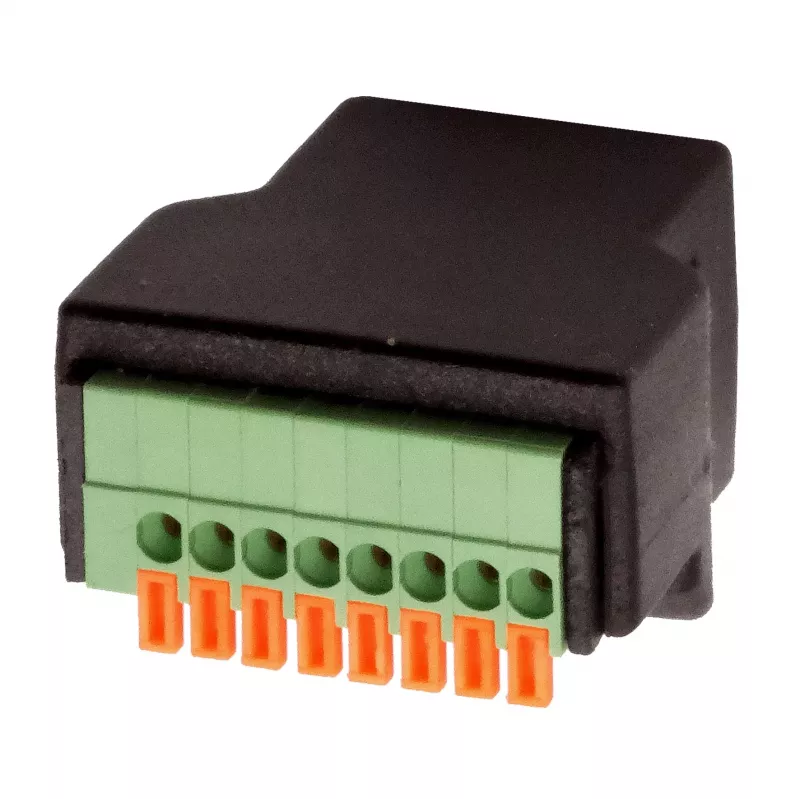 EXSYS EX-49112 Adaptador RJ45 hembra a bloque de terminales de 8 pines con pulsador, CAT.5e