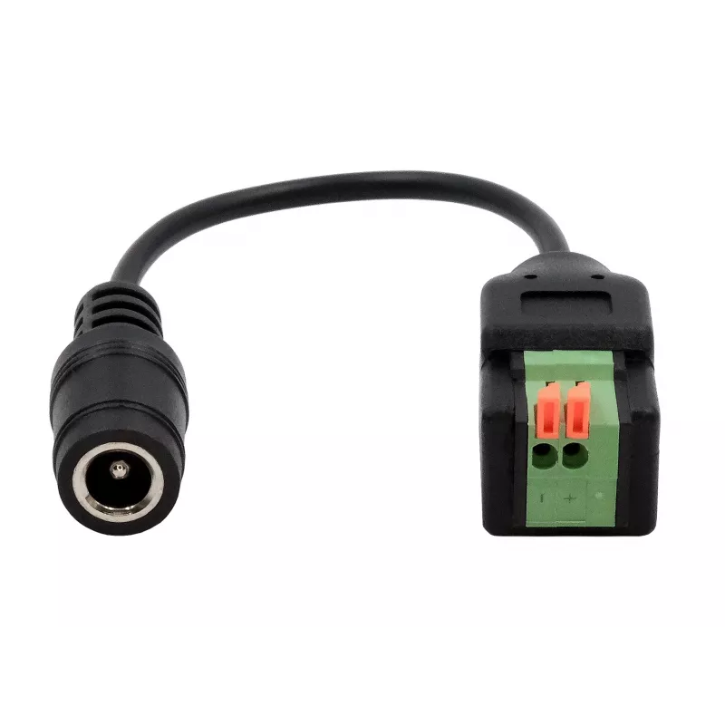 EXSYS Cable adaptador conector hembra DC 5,5x2,1mm a bloque de terminales de 2 polos con pulsador, 15cm EX-49141