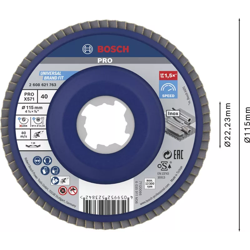 Bosch X-LOCK disco de láminas de desbaste 115 mm G 60 para metal, angulado, X571 Best for Metal 2608621763