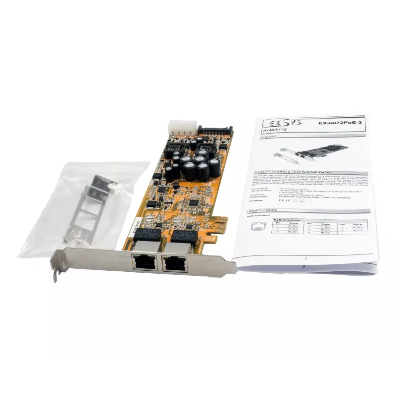 EXSYS EX-6072POE-2 Tarjeta PCIe Gigabit Ethernet dual con PoE, perfil bajo