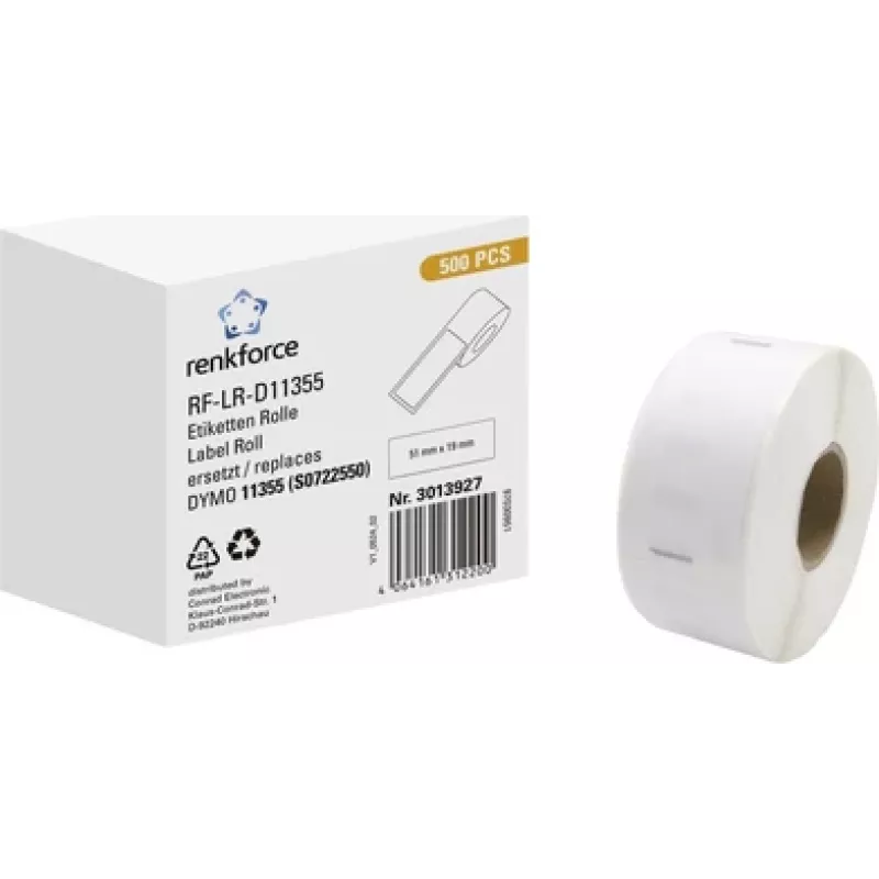 Renkforce RF-6027854 Etiquetas de dirección compatibles DYMO 11355 51 x 19 mm blanco papel adhesivo permanente 500 etiquetas/rollo