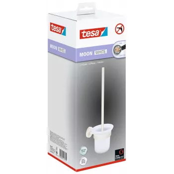 tesa MOON WHITE set de cepillo de váter y soporte, autoadhesivo, metal, blanco mate 40571-00000-00