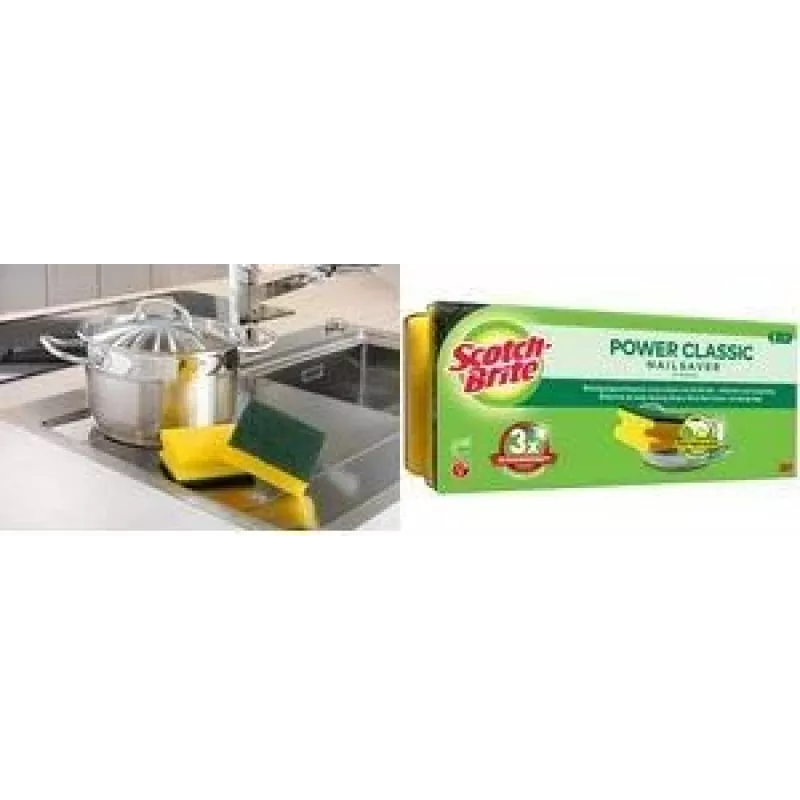 Scotch-Brite Classic estropajo para ollas, pack de 3, fibra no tejida extra fuerte, tira de agarre respetuosa con las uñas 34-2000-0254-0