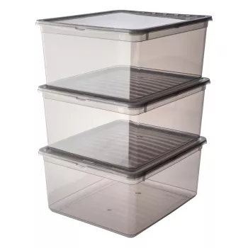 keeeper bea set de cajas de almacenamiento, 3x 18 L, gris cristal, tapa Air-Control 3003182700000