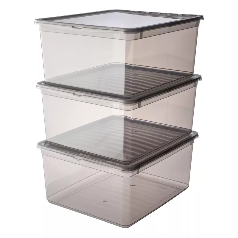 keeeper bea set de cajas de almacenamiento, 3x 18 L, gris cristal, tapa Air-Control 3003182700000